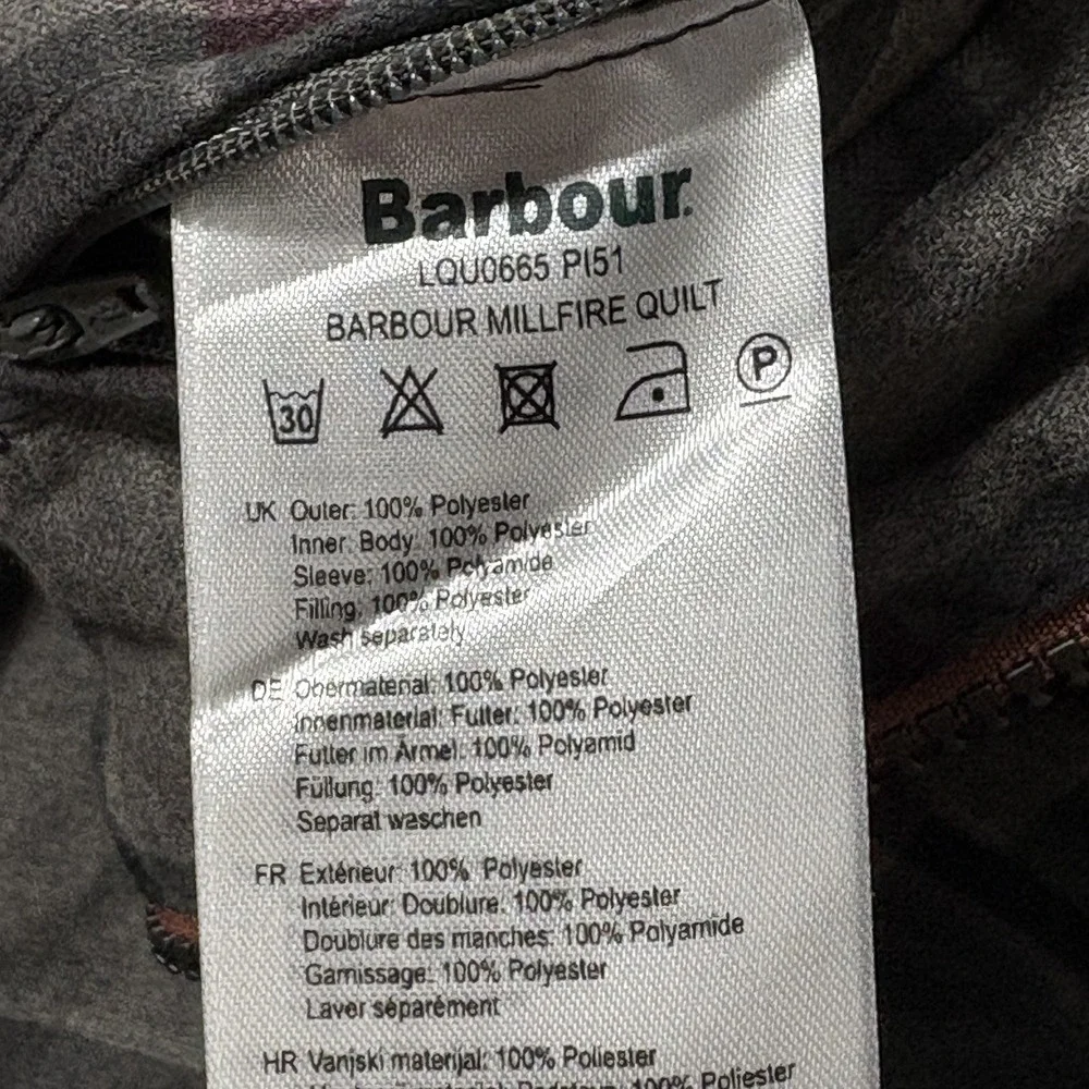 Barbour Womens Millfire Quilted Jacket Size 6 Pink Tartan Zip Up Hooded Winter - Picture 4 of 14